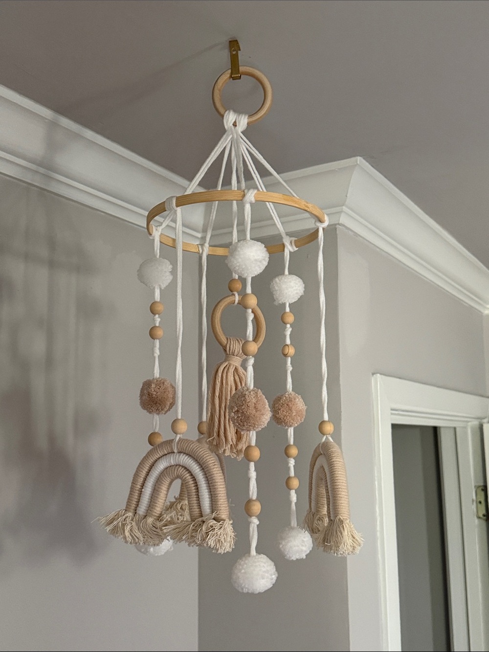 Neutral Beige & White Boho Hanging Mobile